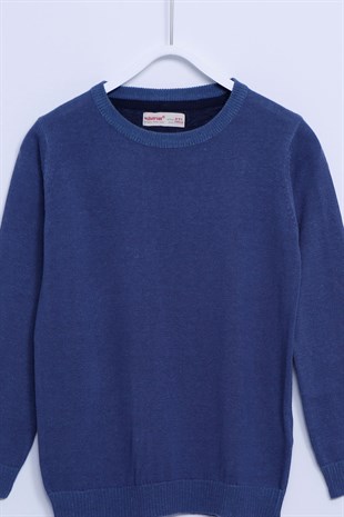 Navy Blue color Sweater Crew Neck Long Sleeve Knitwear Sweater Boy |T-312491