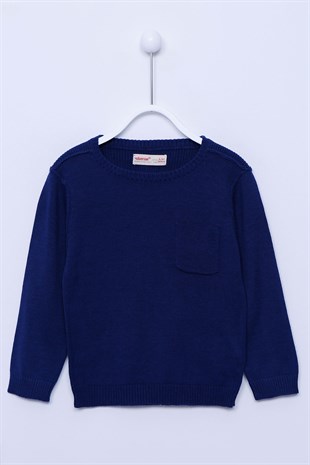Navy Blue color Sweater Single Pocket Long Sleeve Crew Neck Knitwear Sweater Boy |T-213115