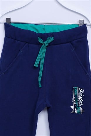 Navy Blue color Sweat Pants Knitted Printed Elastic Waist And Elastic Sweatpants Boy |JP-212584