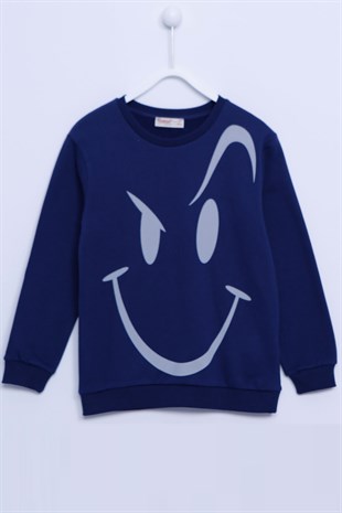 Navy Blue color Sweat Shirt Knitted Long Sleeve Printed Sweatshirt Boy |JS-313281