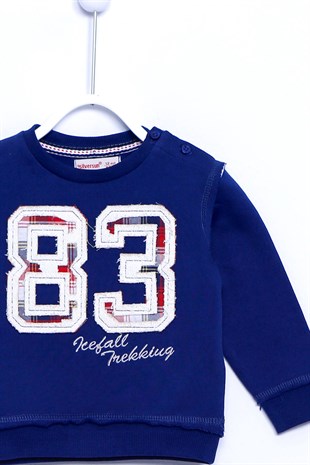 Navy Blue color Sweat Shirt Knitted Long Sleeve Applique Pattern Sweatshirt Baby Boy |JS 73163