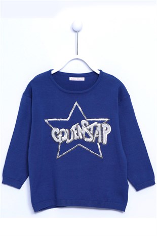 Navy Blue Star Printed Long Sleeve Knitwear Sweater|T 210704