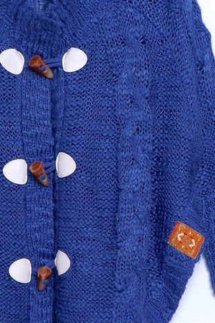 Blue color Cardigan Front Shepherd Button Closed Long Bat Sleeve Knitwear Cardigan Girl Child |T 210428