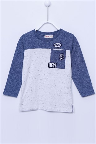 Blue Color Long Sleeve T-Shirt Knitted Long Sleeve Pockets Sconce Detailed T-Shirt Boys | BK-212624