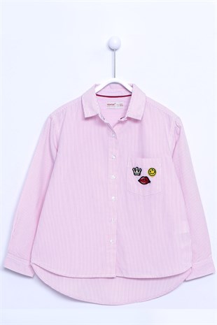 Pink Embroidered Long Sleeved Button Front Woven Shirt|GC 310111