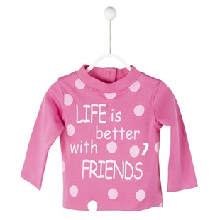 Pink Color Printed Turtleneck Long Sleeve طفل-بناتي T-Shirt |BK 113318