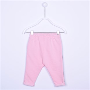 Pink color Waist Elasticated Front Pockets, Side Text Stripe طفل-بناتي Trousers|JP 113148