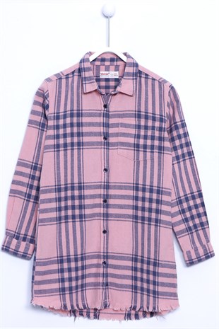 Pink color Shirt Knitted Long Sleeve Tasseled Plaid Tunic Shirt for Girls |GC 310252