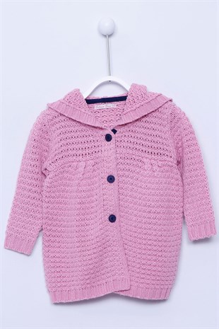 Pink color Hooded طفل-بناتي Knitwear Cardigan |T-113151