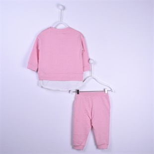 Pink color Shoulder Button Closure Sweatshirt and Elastic Waist Sweatpants Set|!KT 113172