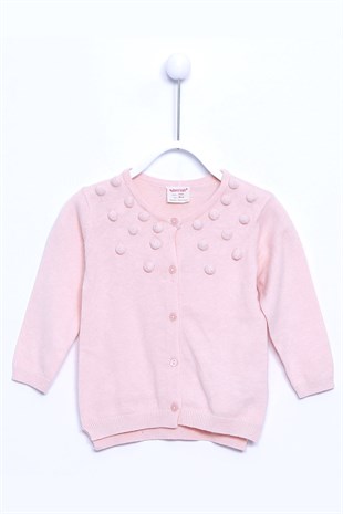 Pink color Pompom Front Buttoned Knitwear Cardigan |T 110137