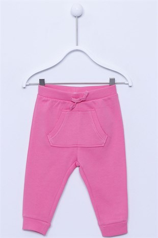 Pink color Sweat Pants Knitted Kangaroo Pocket Trousers And Elastic Waist Sweatpants طفل-بناتي |JP-112510