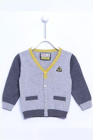 Yellow color Cardigan V-Neck color Front Button Closure And Pockets Long Sleeve Cardigan Baby Boy |T 110009