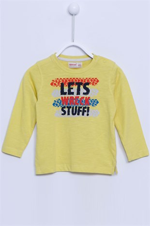 Long Sleeve Printed Crew Neck Knitted T-Shirt|BK 110013-Yellow