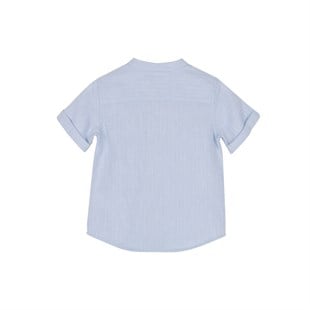 Silversunkids | Erkek Bebek Mavi Renkli Cepli Kolları Düğme Detaylı Dokuma Gömlek | GC 115933