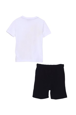 Silversunkids | Boys Childrens White Color Printed Bicycle Collar T-shirts and Shorts Team | Kt 218027