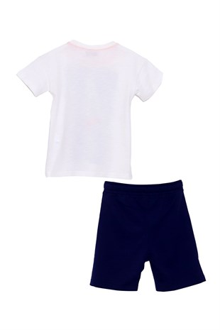 Silversunkids | Male Child Ecru color Printed Bicycle Collar T-Shirts and Shorts Team | Kt 218008