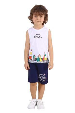 Silversunkids | Boys Kids Navy Blue Articles Knitted Shorts | SC 217757
