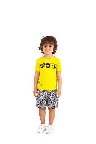 Silversunkids | Boys Kids Yellow Colored Bicycle Collar T-Shirts and Shorts Team | Kt 218026