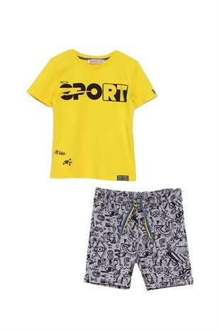 Silversunkids | Boys Kids Yellow Colored Bicycle Collar T-Shirts and Shorts Team | Kt 218026
