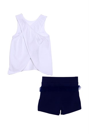 Silversunkids | Girl child white color printed sleeveless t-shirts and shorts suit | Kt 217669
