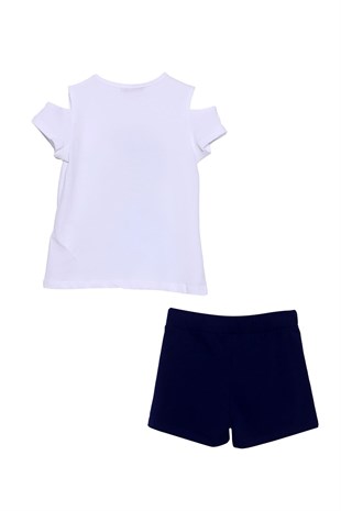 Silversunkids | Girls Children Navy Blue color T-Shirts and Shorts Suit | Kt 217784