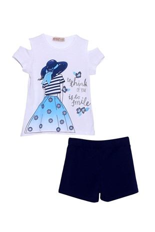 Silversunkids | Girls Children Navy Blue color T-Shirts and Shorts Suit | Kt 217784