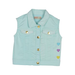 Silversunkids | Kız Çocuk Mint Renkli Kalp İşlemeli Kolsuz  Ceket | YC 216040
