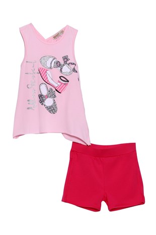 Silversunkids | Girl child pink colored sleeveless t-shirts and shorts suit | Kt 217669
