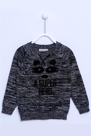 Black Printed Long Sleeve Knitwear Sweater|T 210689