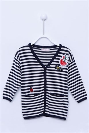 Black Striped طفل-بناتي Knitwear Cardigan with Pocket |T-112537