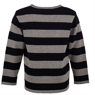 Black Color Bicycle Collar color Striped Button Detailed Long Sleeve Boys Kids Sweater | T 214743