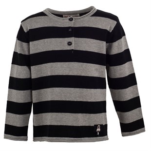 Black Color Bicycle Collar color Striped Button Detailed Long Sleeve Boys Kids Sweater | T 214743