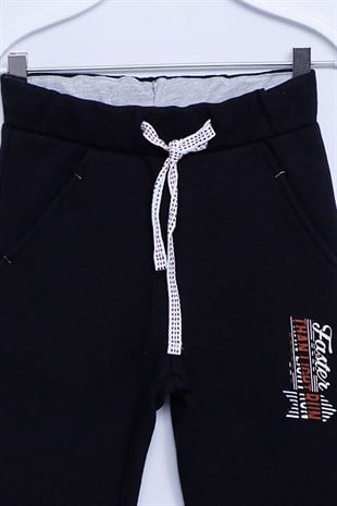Black color Sweat Pants Knitted Printed Elastic Waist And Elastic Sweatpants Boy |JP-212584