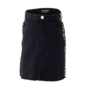 Black color Girls Skirt With Leopard Stripes On The Sides, Pockets And Tasseled Skirt|FC 315212