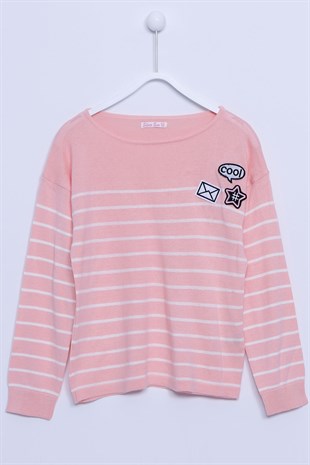light orange color Sweater Coated Striped Long Sleeved Sweater for Girls |T-313338