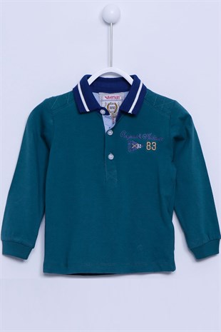 Green Color Buttoned Polo Collar Long Sleeve Baby Boy T-Shirt |BK 110217