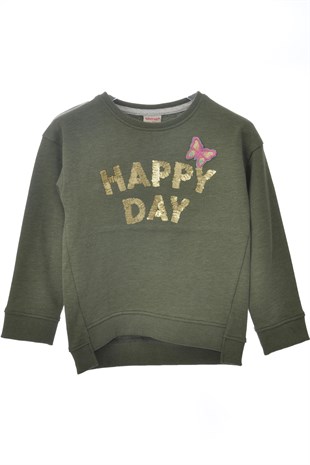 Green color Sweat Shirt Knitted Long Sleeve Sequins Printed Sweatshirt For Girls |JS 210411
