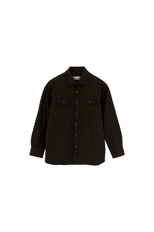 Green color Long Sleeve Boys Shirt with Double Pockets and Buttons on the Front|GC 315148